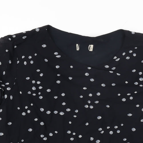 Debenhams Womens Black Polka Dot Viscose Basic T-Shirt Size 14 Round Neck
