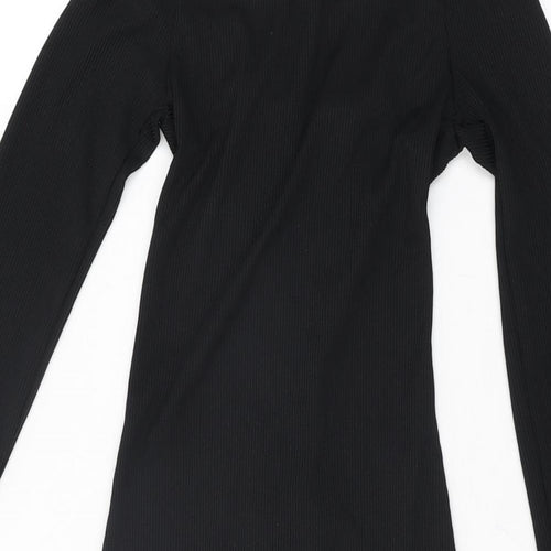 PRETTYLITTLETHING Womens Black Polyester Bodycon Size 6 Off the Shoulder Drawstring