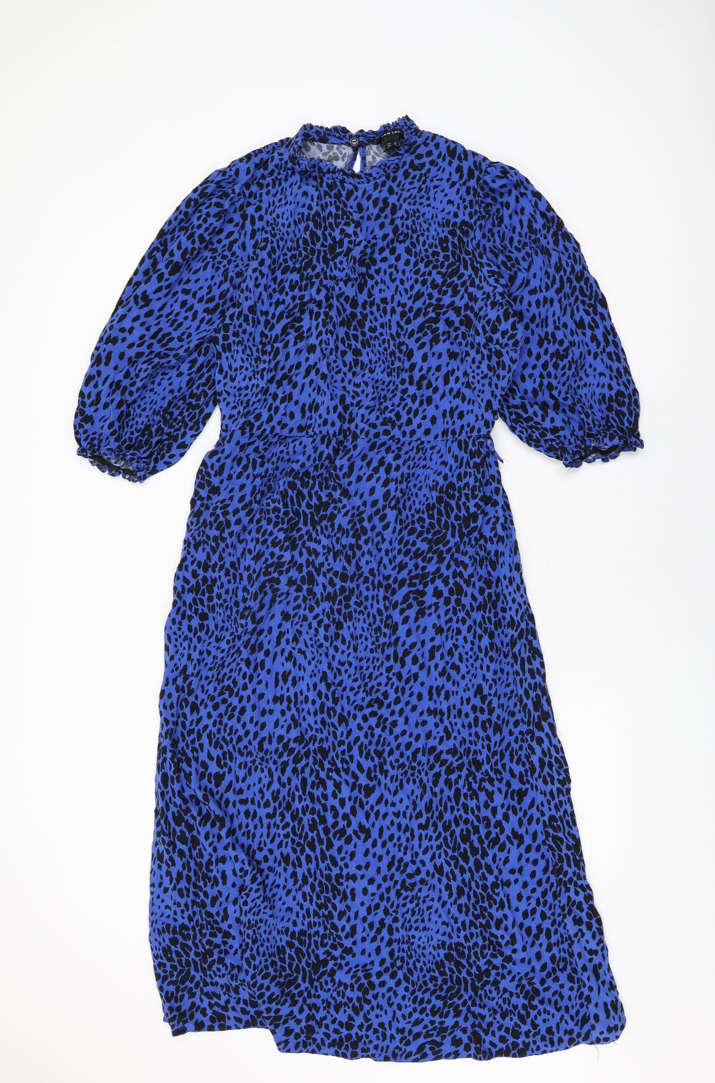 New Look Womens Blue Geometric Viscose A-Line Size 16 Round Neck Button