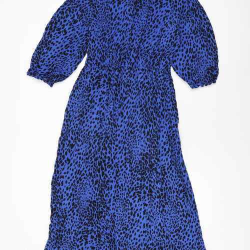 New Look Womens Blue Geometric Viscose A-Line Size 16 Round Neck Button