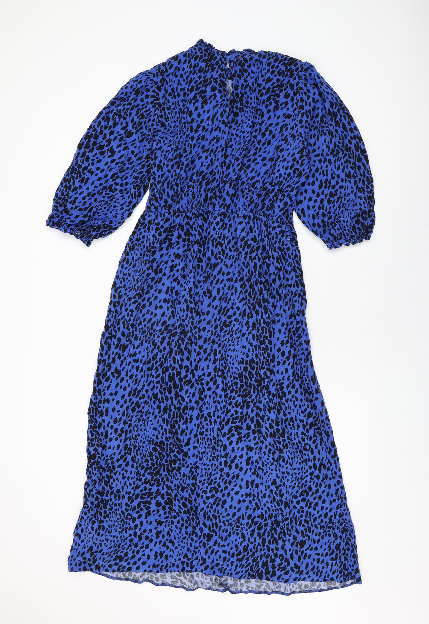 New Look Womens Blue Geometric Viscose A-Line Size 16 Round Neck Button