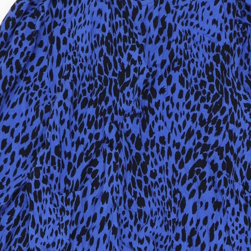 New Look Womens Blue Geometric Viscose A-Line Size 16 Round Neck Button