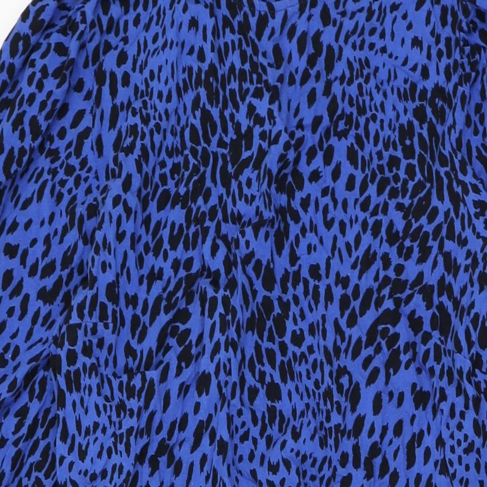 New Look Womens Blue Geometric Viscose A-Line Size 16 Round Neck Button