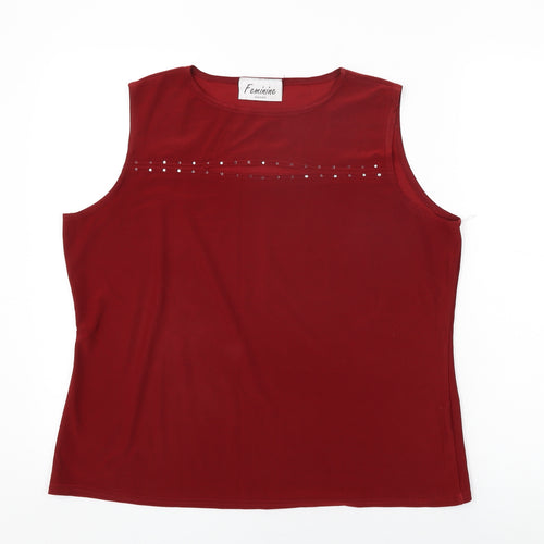 Feminine Womens Red Polyester Basic T-Shirt Size 18 Round Neck