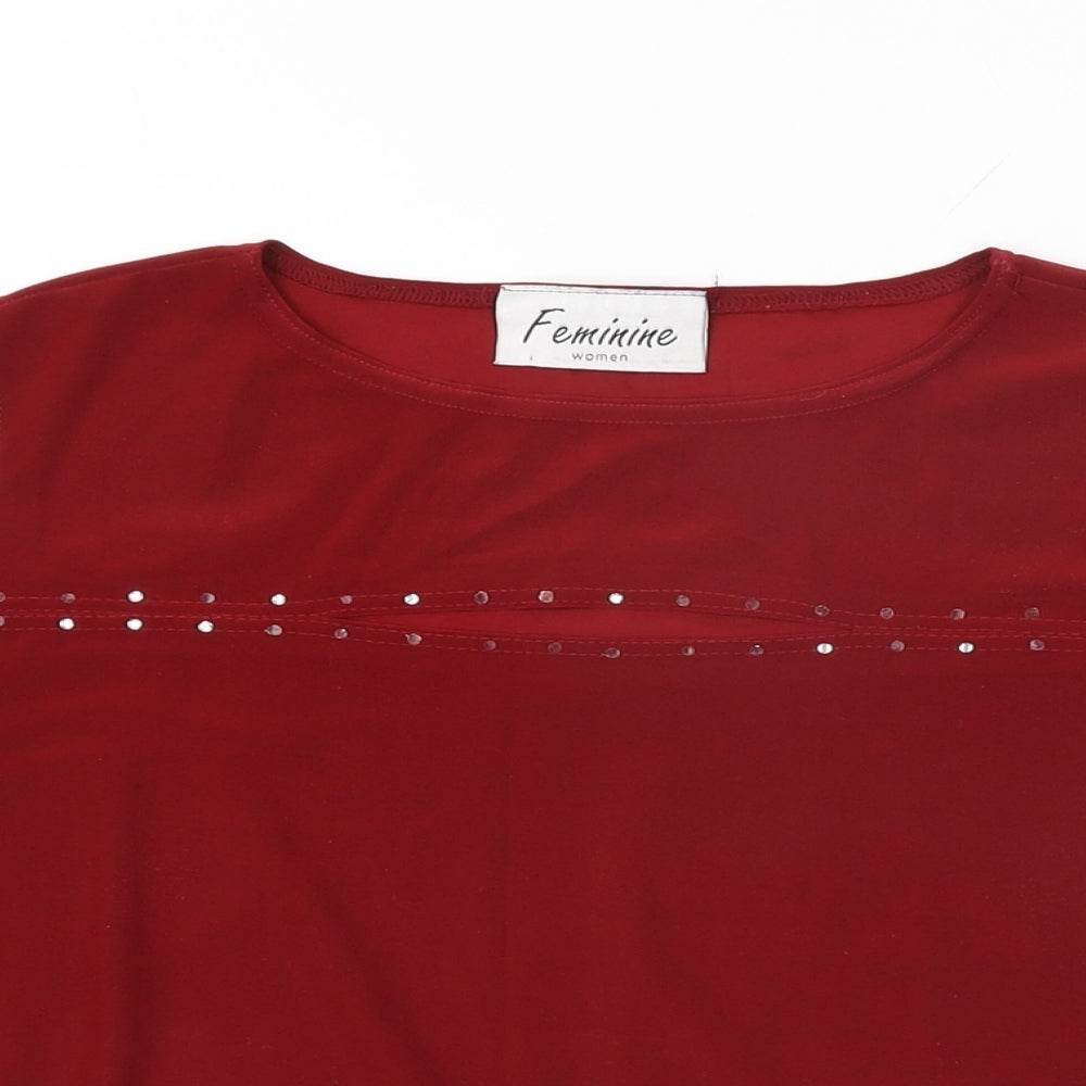 Feminine Womens Red Polyester Basic T-Shirt Size 18 Round Neck