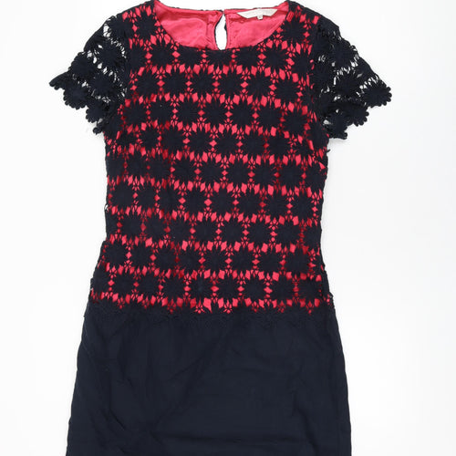Rocha John Rocha Womens Blue Floral Cotton Shift Size 12 Round Neck Zip
