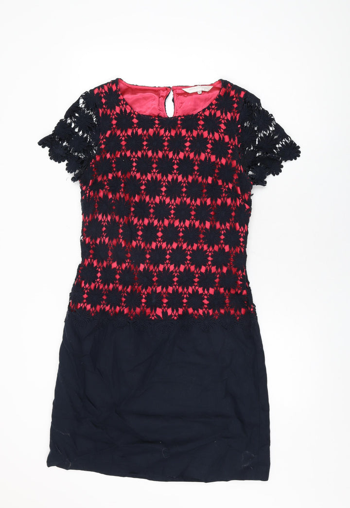 Rocha John Rocha Womens Blue Floral Cotton Shift Size 12 Round Neck Zip