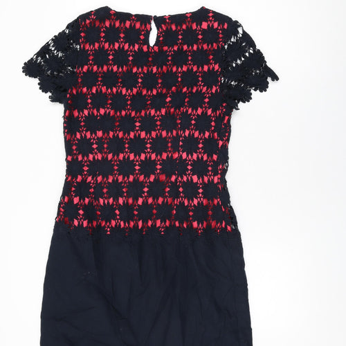 Rocha John Rocha Womens Blue Floral Cotton Shift Size 12 Round Neck Zip