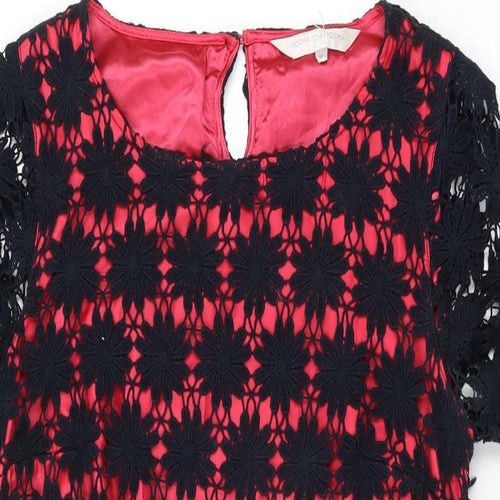 Rocha John Rocha Womens Blue Floral Cotton Shift Size 12 Round Neck Zip