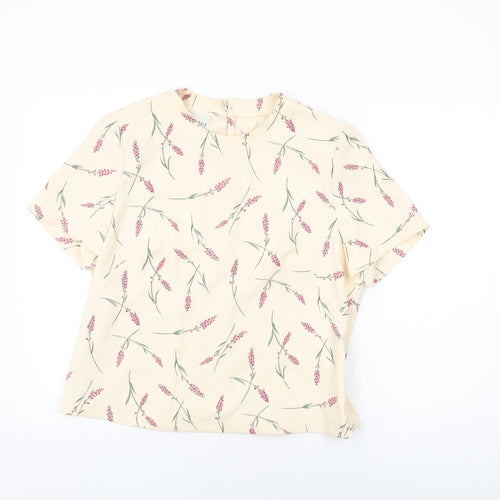 Eastex Womens Ivory Floral Polyester Basic T-Shirt Size 16 Round Neck