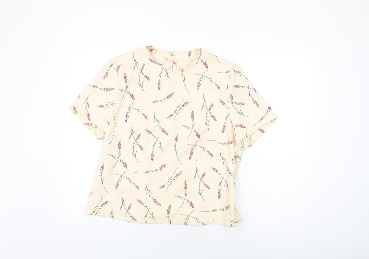 Eastex Womens Ivory Floral Polyester Basic T-Shirt Size 16 Round Neck