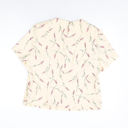 Eastex Womens Ivory Floral Polyester Basic T-Shirt Size 16 Round Neck