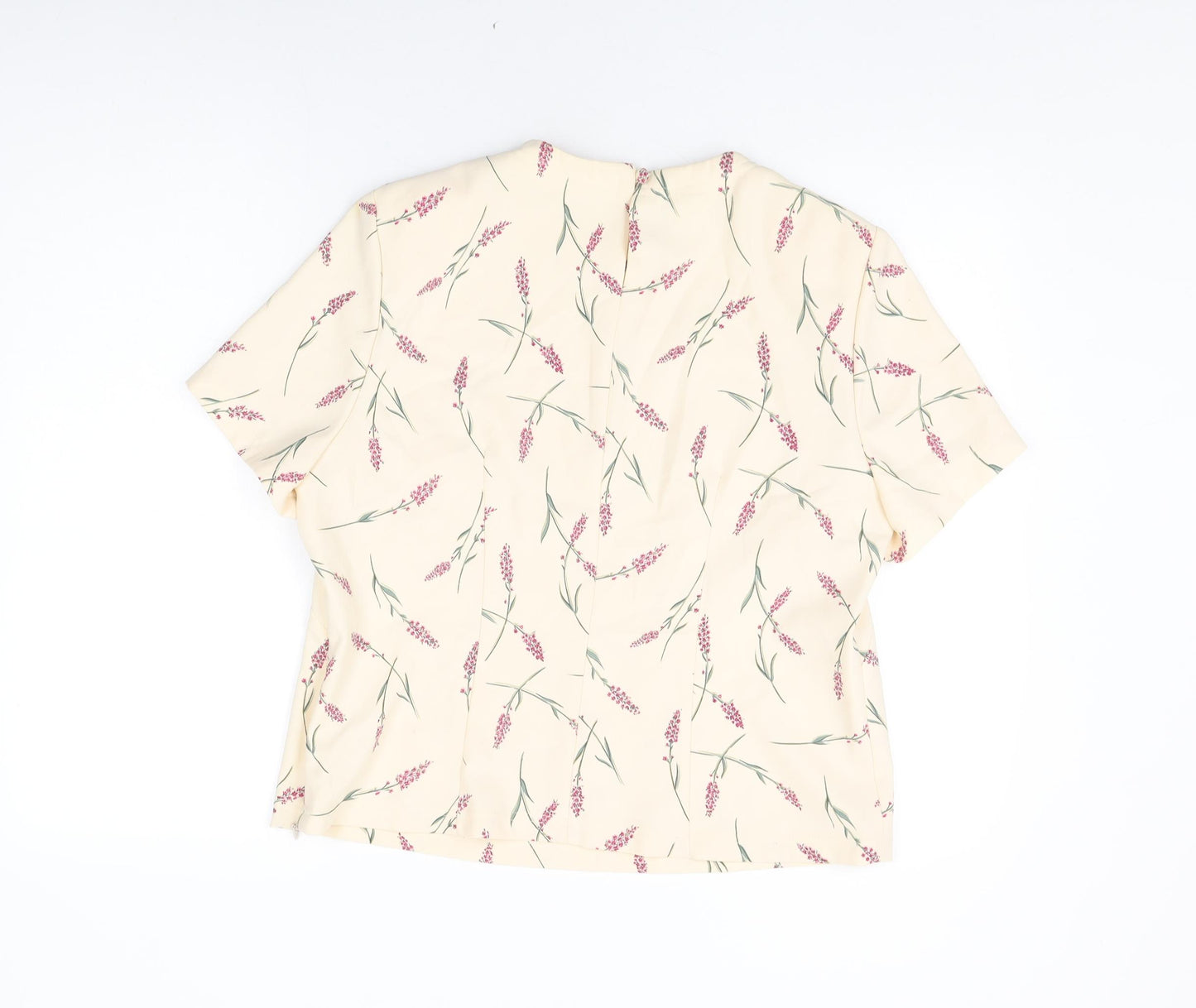 Eastex Womens Ivory Floral Polyester Basic T-Shirt Size 16 Round Neck