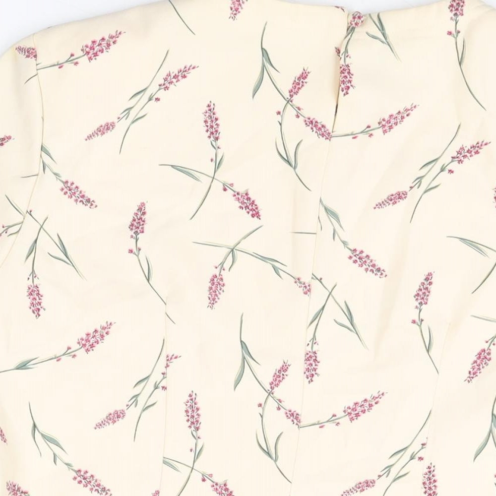 Eastex Womens Ivory Floral Polyester Basic T-Shirt Size 16 Round Neck