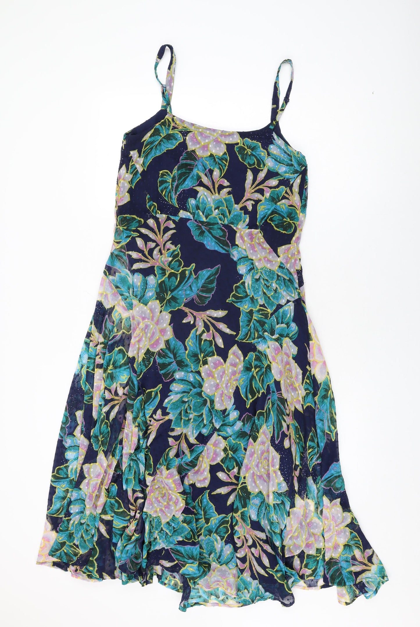 Per Una Womens Blue Floral Polyester A-Line Size 8 Round Neck Pullover