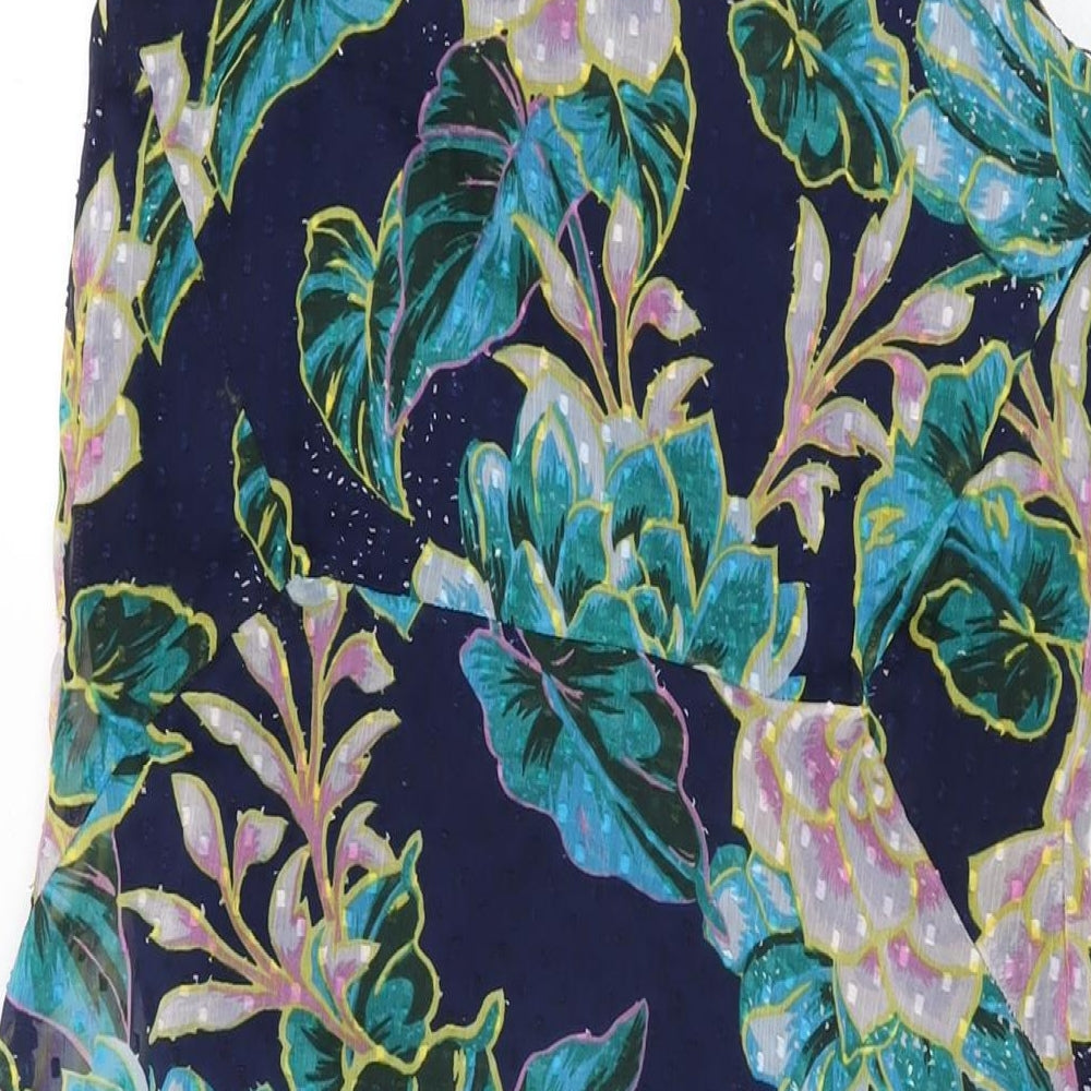 Per Una Womens Blue Floral Polyester A-Line Size 8 Round Neck Pullover