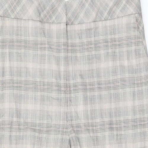 NEXT Womens Grey Plaid Viscose Trousers Size 14 L28 in Regular Zip