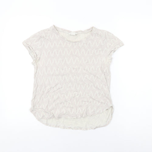 H&M Womens White Geometric Cotton Basic T-Shirt Size XS Round Neck