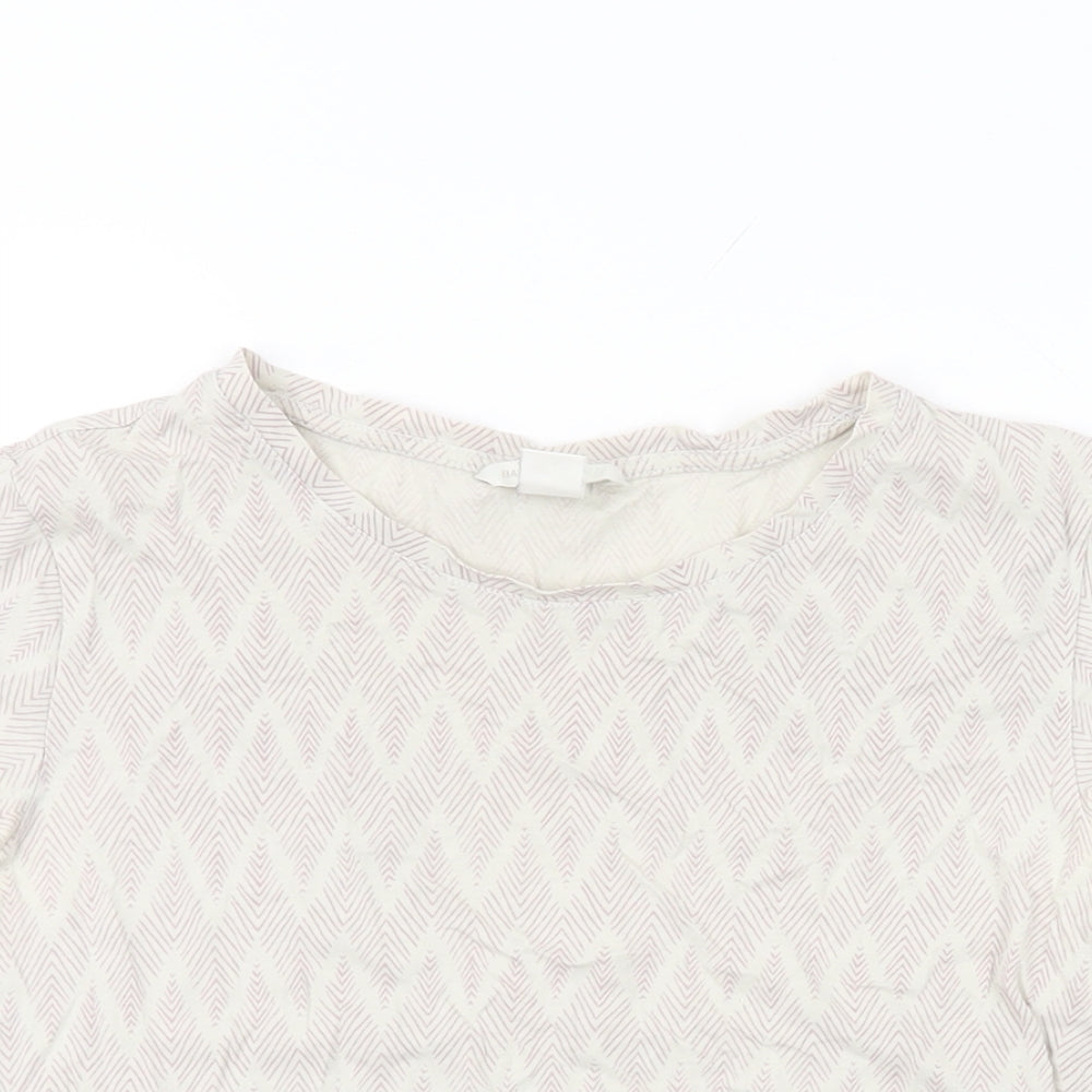 H&M Womens White Geometric Cotton Basic T-Shirt Size XS Round Neck