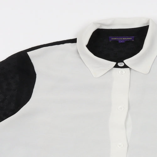 Vaudeville & Burlesque Womens White Polyester Basic Button-Up Size S Collared