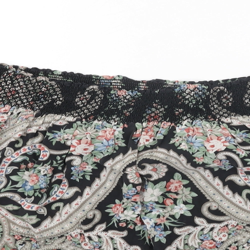 Kimchi Blue Womens Black Floral Silk Mini Skirt Size S