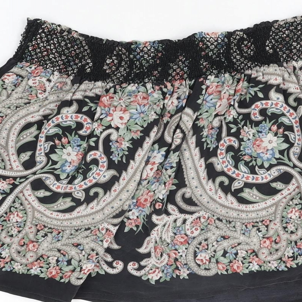 Kimchi Blue Womens Black Floral Silk Mini Skirt Size S