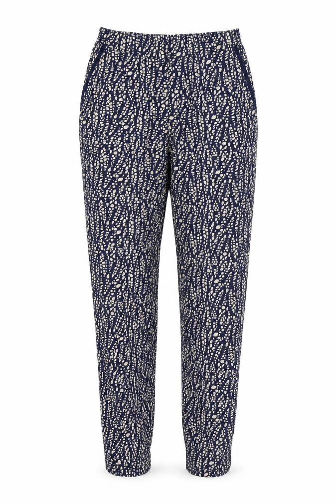 Pure Womens Blue Geometric Cupro Trousers Size 8 L29 in Regular Zip