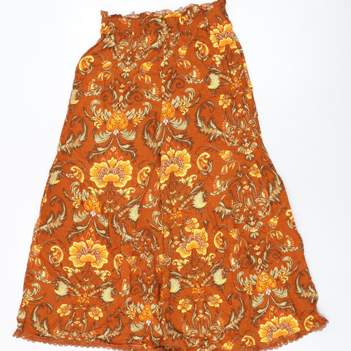 FP To Love Womens Orange Floral Polyester Trousers Size M L23 in Regular