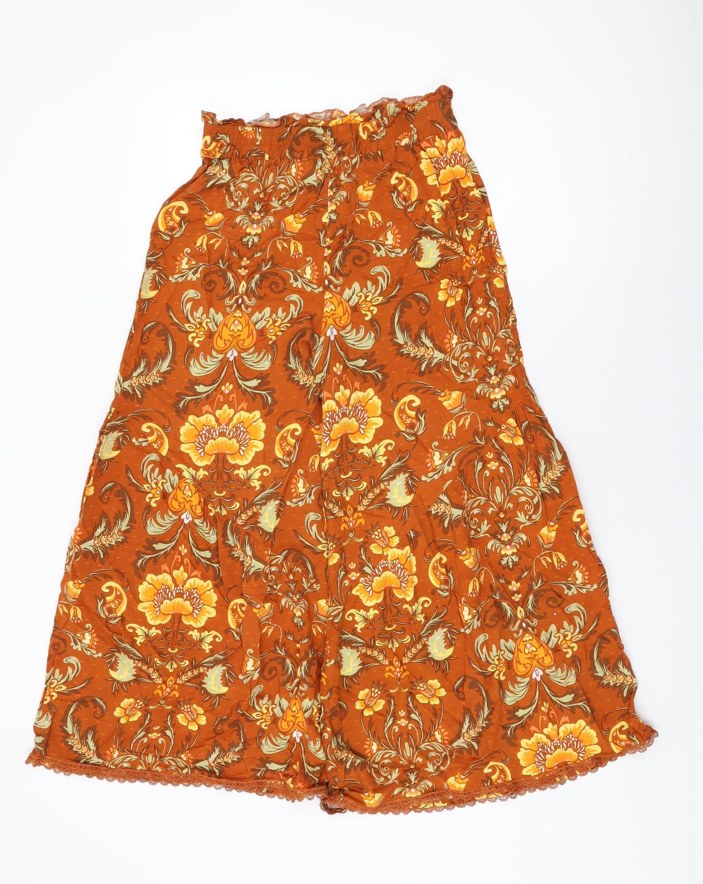 FP To Love Womens Orange Floral Polyester Trousers Size M L23 in Regular