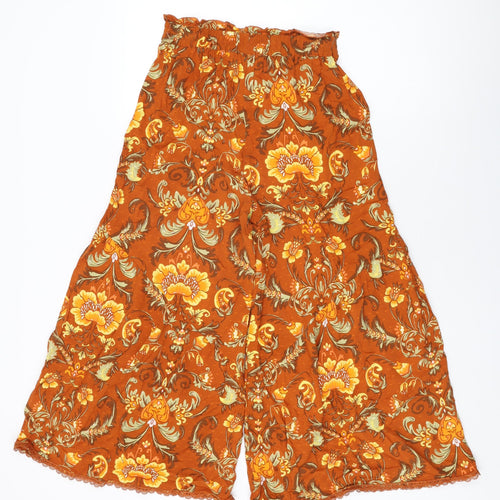 FP To Love Womens Orange Floral Polyester Trousers Size M L23 in Regular