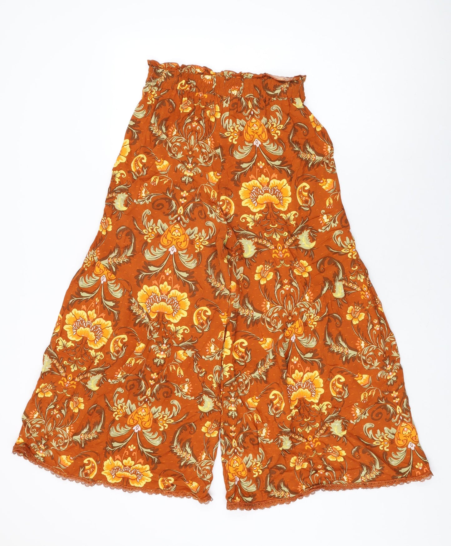 FP To Love Womens Orange Floral Polyester Trousers Size M L23 in Regular