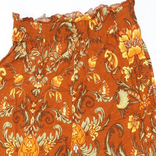 FP To Love Womens Orange Floral Polyester Trousers Size M L23 in Regular