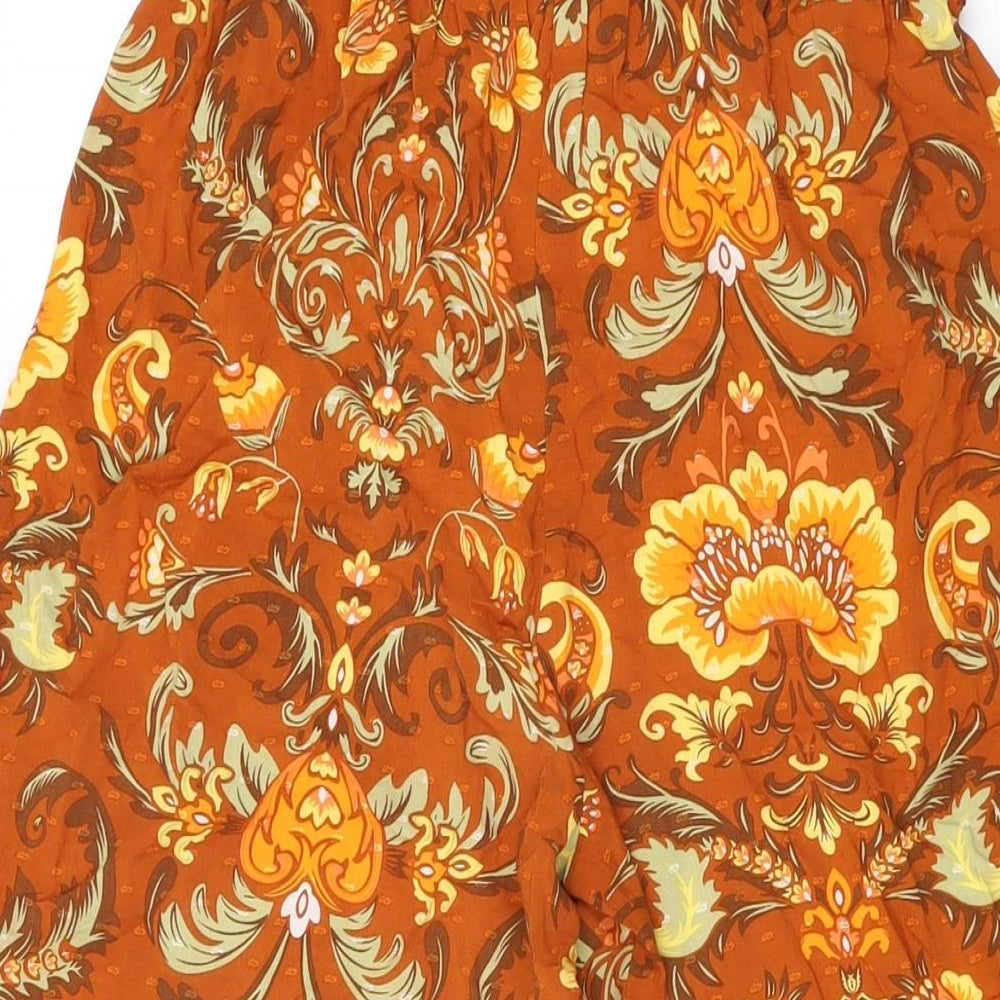 FP To Love Womens Orange Floral Polyester Trousers Size M L23 in Regular