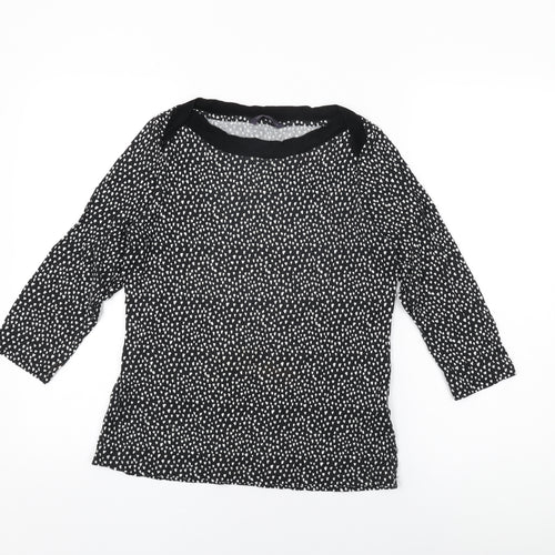 Marks and Spencer Womens Black Geometric Viscose Basic T-Shirt Size 10 Boat Neck