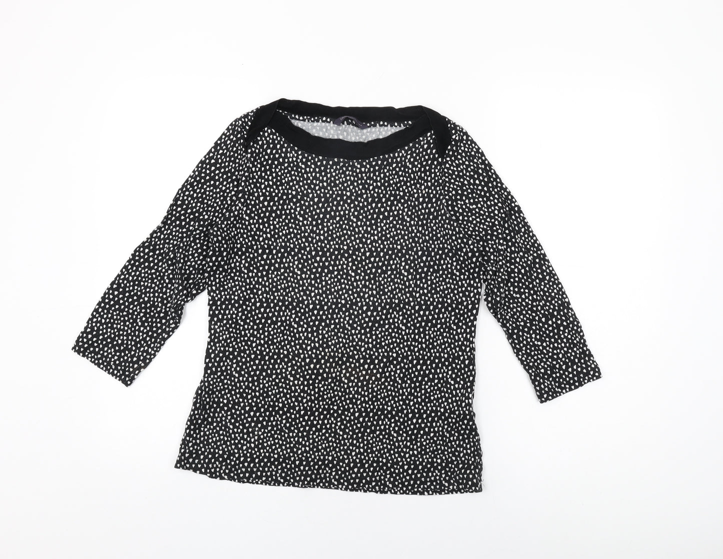 Marks and Spencer Womens Black Geometric Viscose Basic T-Shirt Size 10 Boat Neck