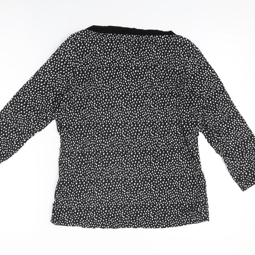 Marks and Spencer Womens Black Geometric Viscose Basic T-Shirt Size 10 Boat Neck