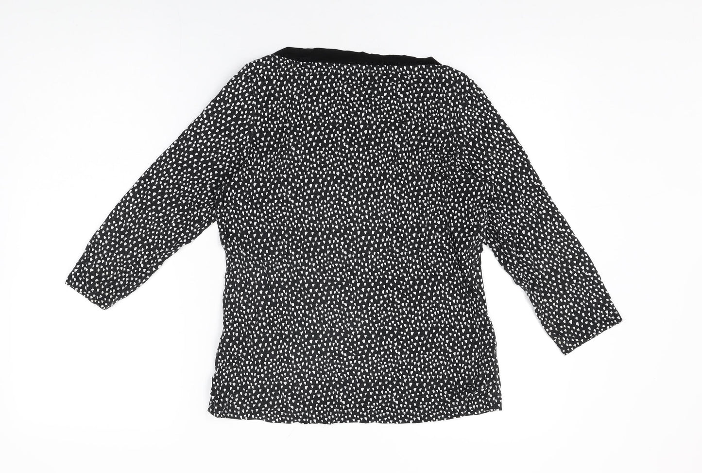 Marks and Spencer Womens Black Geometric Viscose Basic T-Shirt Size 10 Boat Neck
