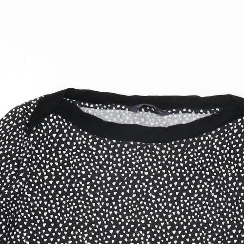 Marks and Spencer Womens Black Geometric Viscose Basic T-Shirt Size 10 Boat Neck