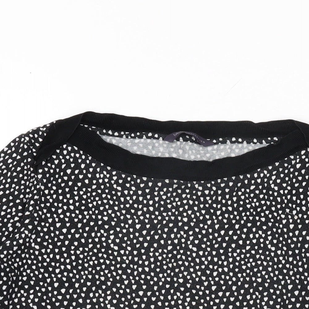 Marks and Spencer Womens Black Geometric Viscose Basic T-Shirt Size 10 Boat Neck