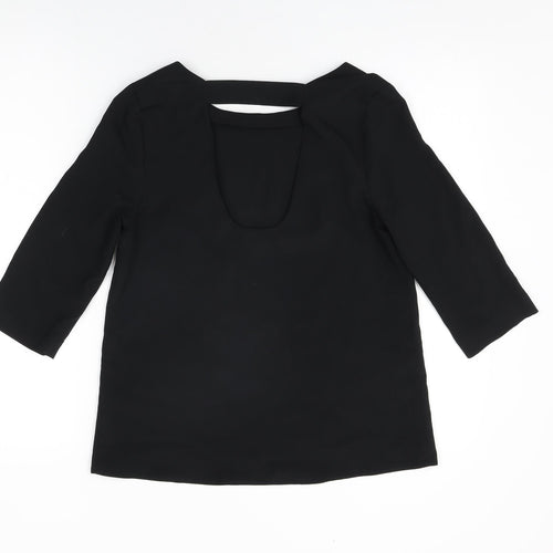 Topshop Womens Black Polyester Basic Blouse Size 8 Round Neck