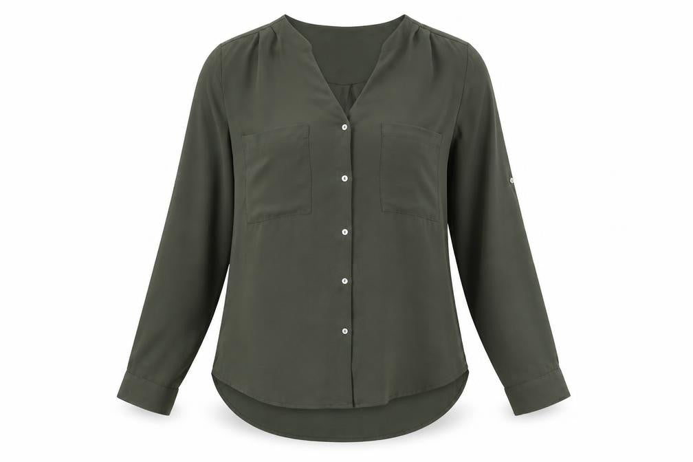 H&M Womens Green Polyester Basic Button-Up Size 8 V-Neck