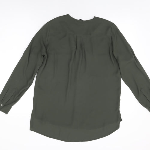 H&M Womens Green Polyester Basic Button-Up Size 8 V-Neck