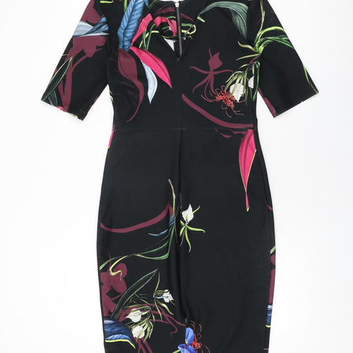NEXT Womens Black Floral Polyester Bodycon Size 10 Round Neck Zip