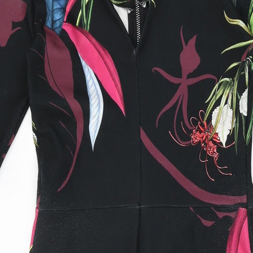 NEXT Womens Black Floral Polyester Bodycon Size 10 Round Neck Zip