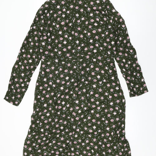 Wild Honey Womens Green Floral Rayon Shift Size XL V-Neck Zip