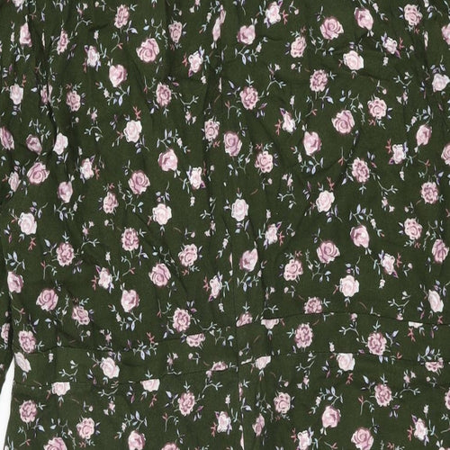 Wild Honey Womens Green Floral Rayon Shift Size XL V-Neck Zip
