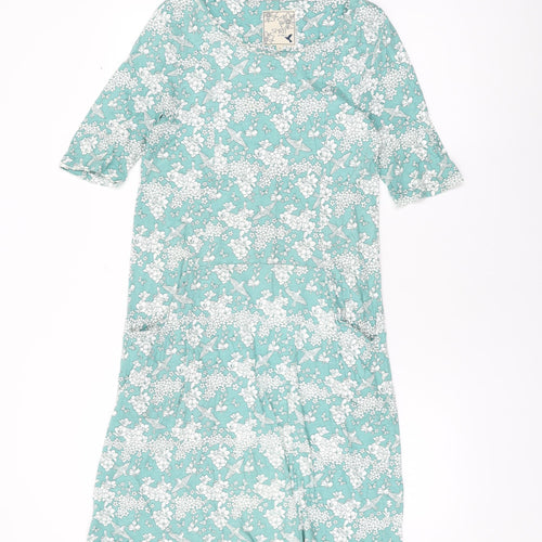 M&Co Womens Green Floral Cotton Shift Size 12 Round Neck Pullover