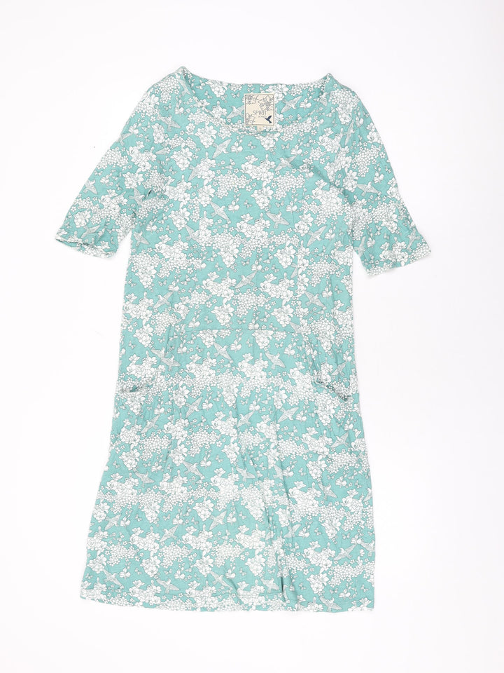 M&Co Womens Green Floral Cotton Shift Size 12 Round Neck Pullover