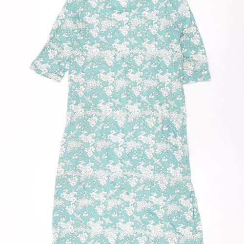 M&Co Womens Green Floral Cotton Shift Size 12 Round Neck Pullover