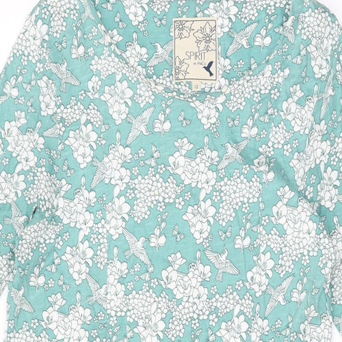 M&Co Womens Green Floral Cotton Shift Size 12 Round Neck Pullover